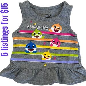 Pinkfong Baby Shark 12M Girl Graphic Shirt Sleeveless Flowy Shirt